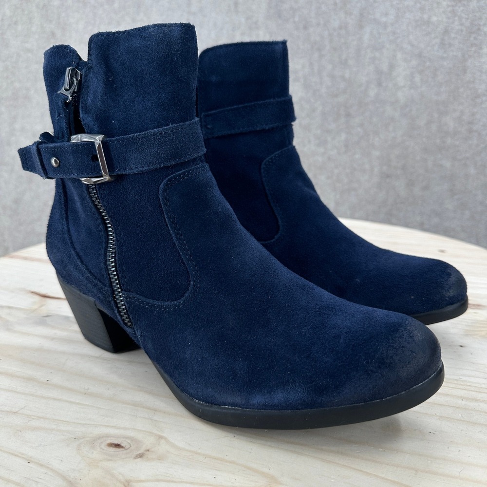 NEW Earth Origins Tori Navy Blue Suede Ankle Boots 9.5 Tassel Booties Block Heel - Picture 7 of 12
